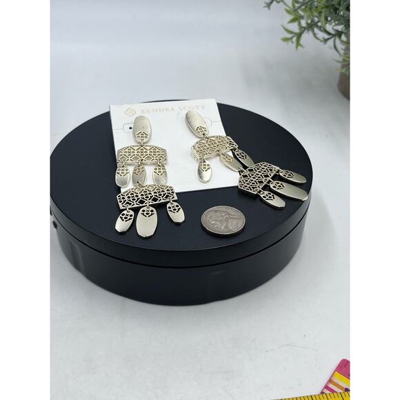 Kendra Scott Emmet Matte Gold‎ Plated Filigree Dangle Earrings New - Picture 9 of 16